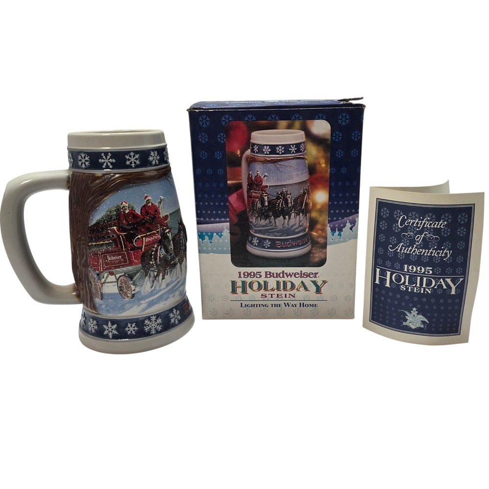 1995 Budweiser Holiday Stein Lighting the Way Home Clydesdales COA Box CS24